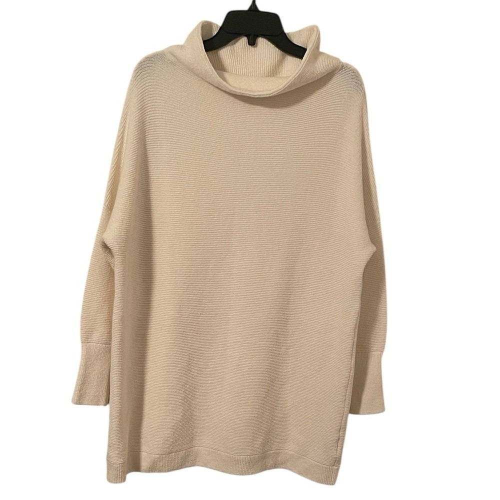 Free People Women's Cream Ottoman‎ Slouchy Ecru Tunic Ribbed Sweater Size S